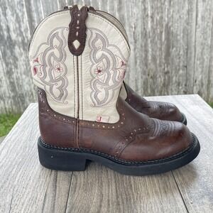 Justin Gypsy Western Boots Women 6.5 B Brown Leather Embroidered Cowgirl Rodeo